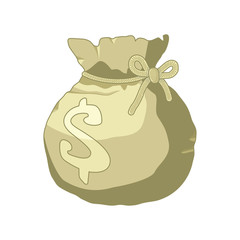 Money bag or sack cartoon style icon with dollar sign isolated on white background. Vector illustration