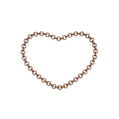 Copper chain. Isolated on white background. Heart frame.