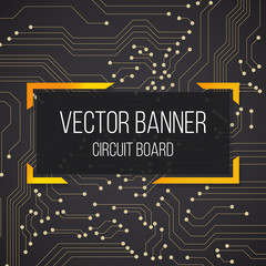 circuit black yellow golden board banner with text. vector background
