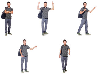 Obraz premium Collage of student with backpack on white