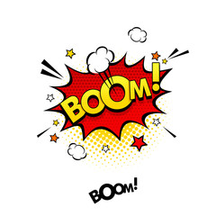 Comic speech bubble with expression text Boom! and stars with halftone. Vector bright dynamic cartoon illustration in retro pop art style isolated on white background. © irina_levitskaya