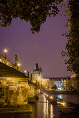 Fototapeta na wymiar Night view on Charles Bridge in Prague, capital of czechia.