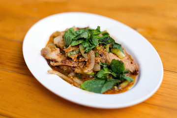 Thai fried pork meat