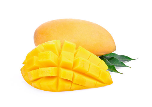 fresh mango with leaves isolated on white background