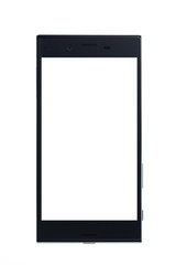 Smartphone in turquoise colour, front touch screen in white colour.