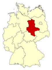 Yellow map of Germany with federal state Saxony-Anhalt isolated in red. Vector illustration. EPS10
