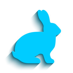 Blank light blue flat side silhouette of a rabbit with long shadow isolated on white background. Vector illustration. EPS10