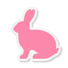 Blank pink flat rabbit sticker icon with long shadow isolated on white background. Vector illustration. EPS10