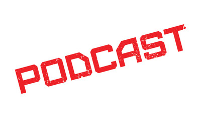 Podcast rubber stamp. Grunge design with dust scratches. Effects can be easily removed for a clean, crisp look. Color is easily changed.