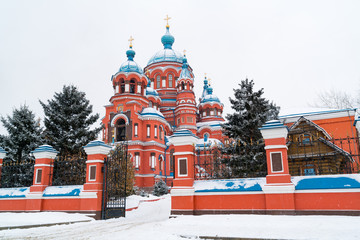 View of snow fall at Cathedral of the Kazan Icon of the Mother of God