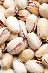 Pistachios nuts background, top view, healthy snack
