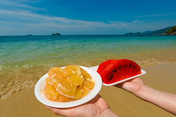 Fresh fruits on thai seascape