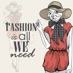 Vector elegant woman with cats head