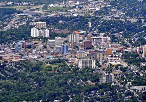 Aerial View Of  The Downtown Area Kitchener Waterloo, Ontario Canada 