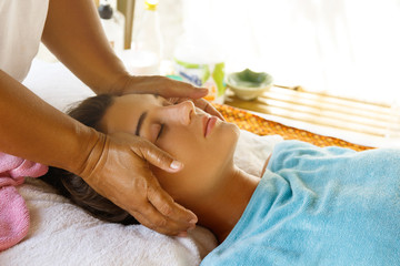 Woman during head massage