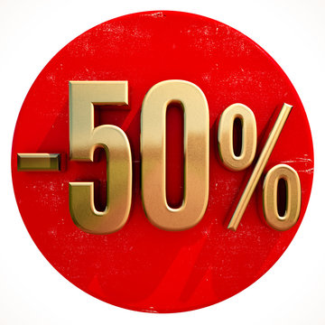 Gold 50 Percent Sign on Red