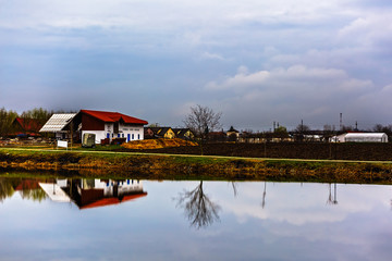 Obraz premium beautiful abstract landscape with trees and lake