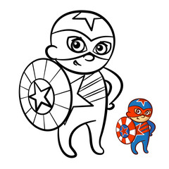 Superhero Boy Coloring Book. Comic character isolated on white background