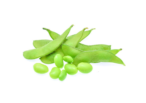 green soybeans isolated on white background