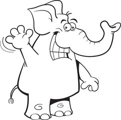 Black and white illustration of an elephant waving.