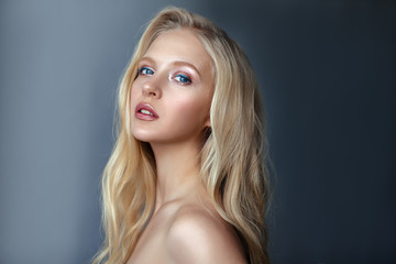 Beauty portrait of nordic natural blonde woman