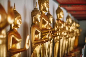 Poster Bouddha Golden buddha statues in row. Thailand