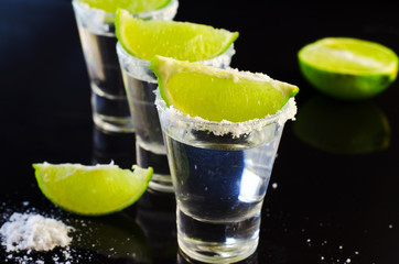 Silver tequila with lime and salt