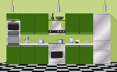 Kitchen furniture and appliances green..