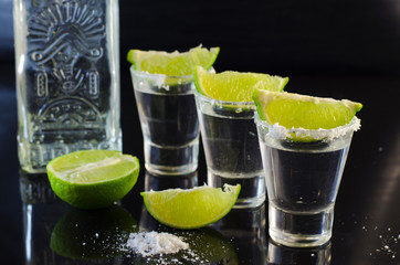 Silver tequila with lime and salt