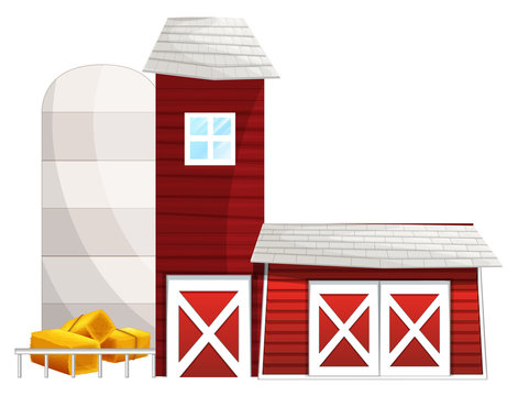 Farming scene with silo and barns
