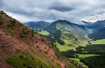 mountain gorge with red land