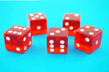 Red Dices Blue Background