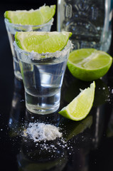 Silver tequila with lime and salt