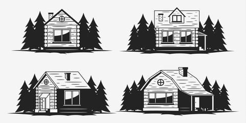 Wooden cabin icons
