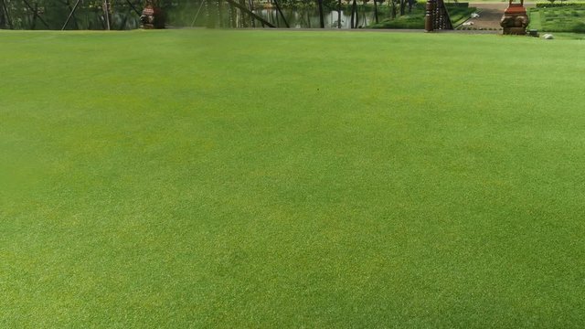4k.water springer in garden. Springer watering the grass around