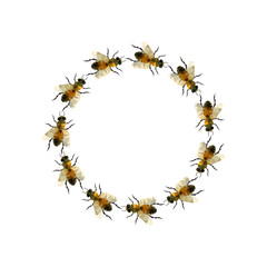 Modern origami illustration with a grup of bee in a circle