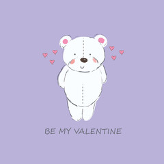 Modern Valentine's day illustration with doodle teddy bear
