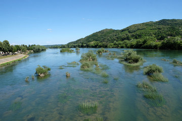 Fototapeta premium River Una on a summer day in Hrvatska Kostajnica, Croatia 