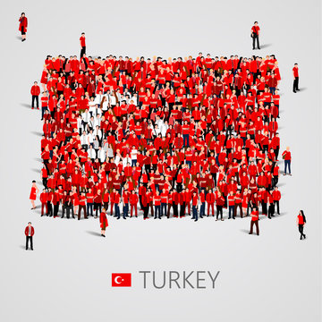 Large Group Of People In The Shape Of Turkish Flag. Republic Of Turkey.