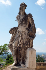 Saint Florian statue, Castle in Ptuj, town on the Drava River banks, Lower Styria Region, Slovenia - obrazy, fototapety, plakaty
