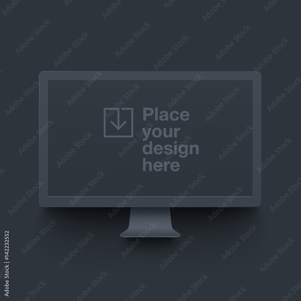 Wall mural dark vector clay render monitor mock up.