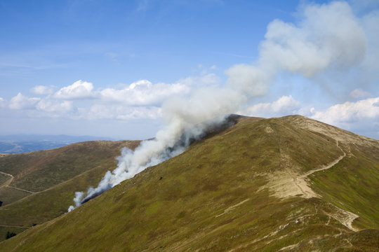 View of a wildfire in mountain