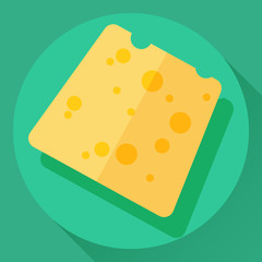Vector cheese flat cartoon style icon. Yellow color hard cheese loaf with holes