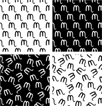 Zodiac Sign Scorpio Freehand Aligned & Random Seamless Pattern Set