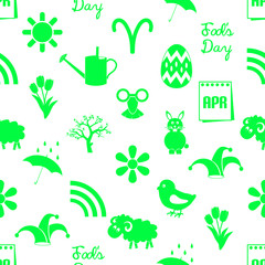 april month theme set of simple green icons seamless pattern eps10