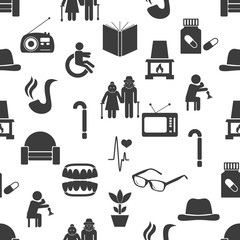 pensioner senior citizen theme set of icons seamless pattern eps10