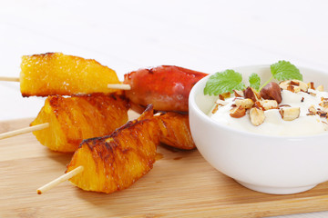 pear and orange skewers with yogurt dip