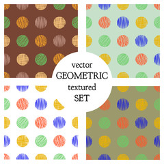 Set of seamless vector geometrical patterns with circles . pastel endless background with hand drawn textured geometric figures. Graphic vector illustration