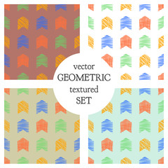 Set of seamless vector geometrical patterns with rectangles. pastel endless background with hand drawn textured geometric figures. Graphic vector illustration