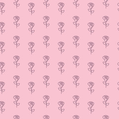 Cute simple seamless pattern with line roses.